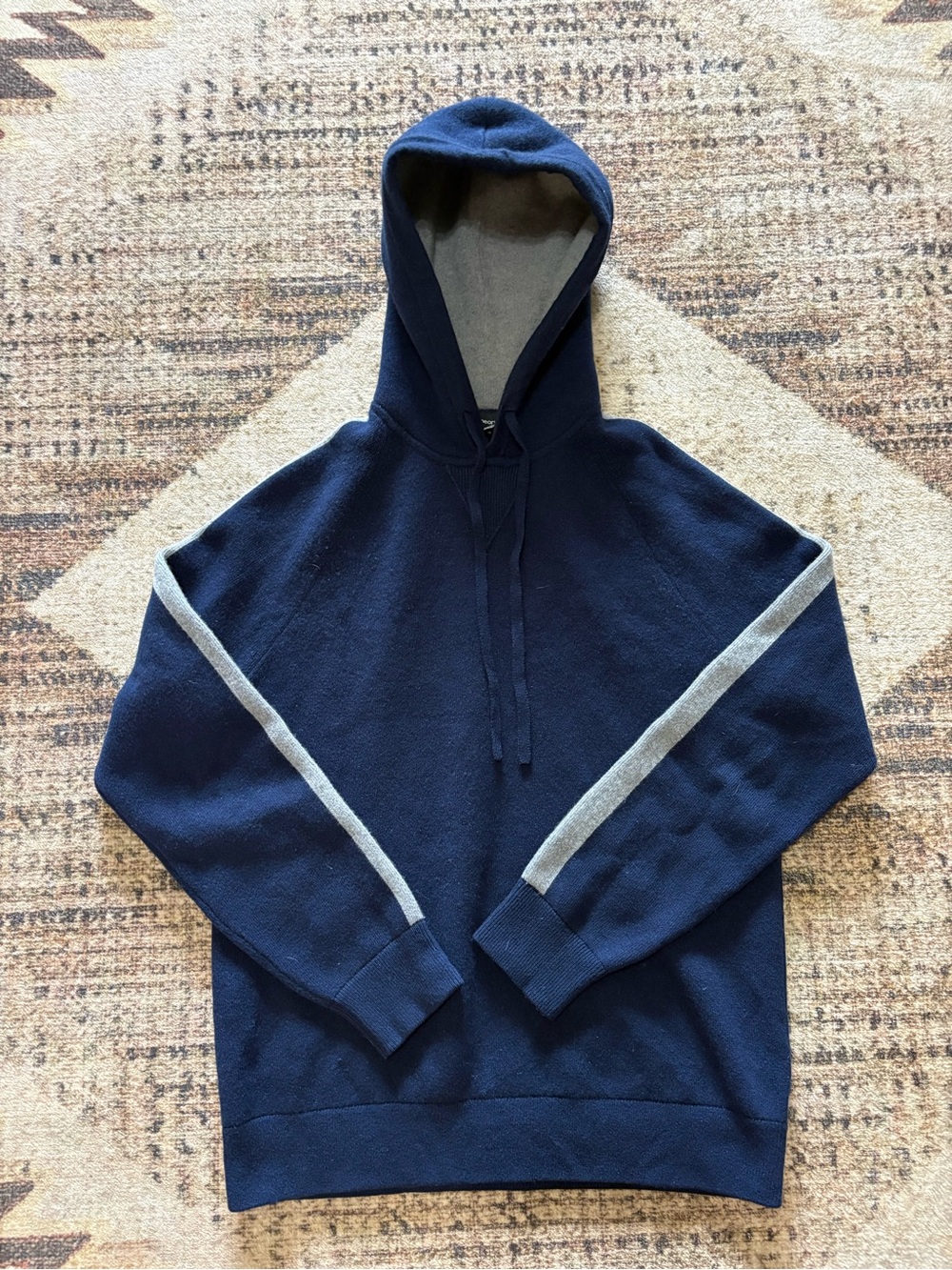 Theory Men’s Navy Lounge Hoodie in Striped Wool-Cashmere Size Small